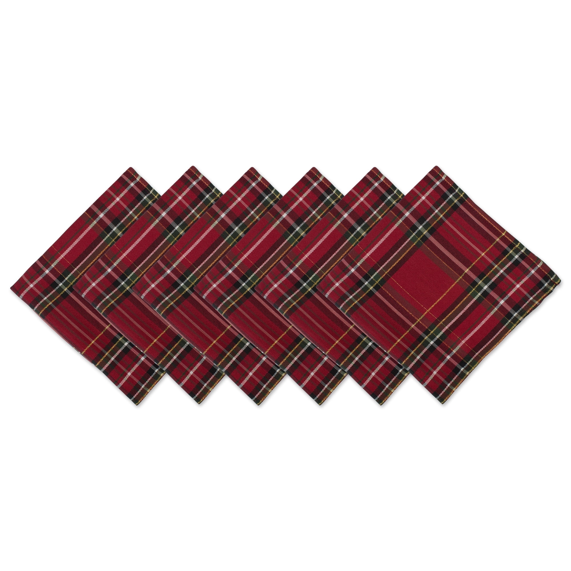 Holiday Tartan Plaid Cotton Napkins, Red Green White, 20x20, Set of 6