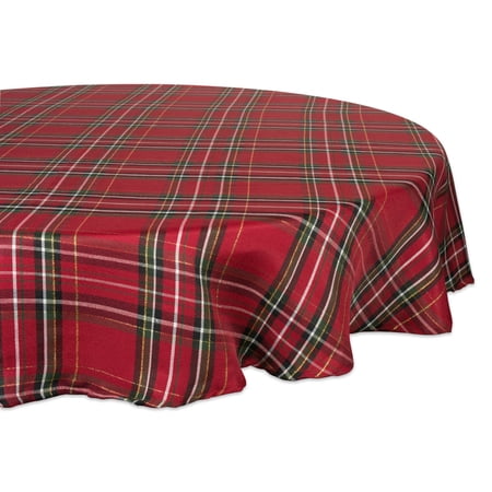 DII 70" Round Modern Fabric Holiday Metallic Plaid Tablecloth in Multi-Color