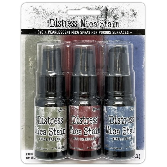 Ranger Tim Holtz-Distress Mica Stains-Holiday Set 3, Fresh Balsam, Tart Cranberry, and Winter Frost, 3 x 29.57 ml