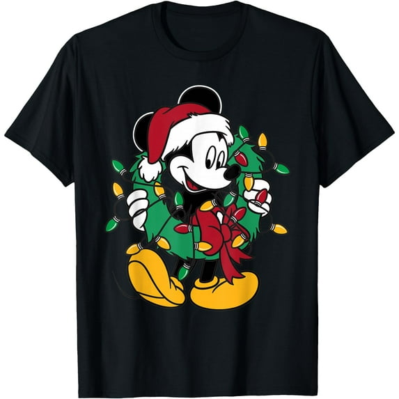 Holiday Mickey Mouse Christmas Lights DTG Print Unisex T-Shirt,Black Color,Size YXL