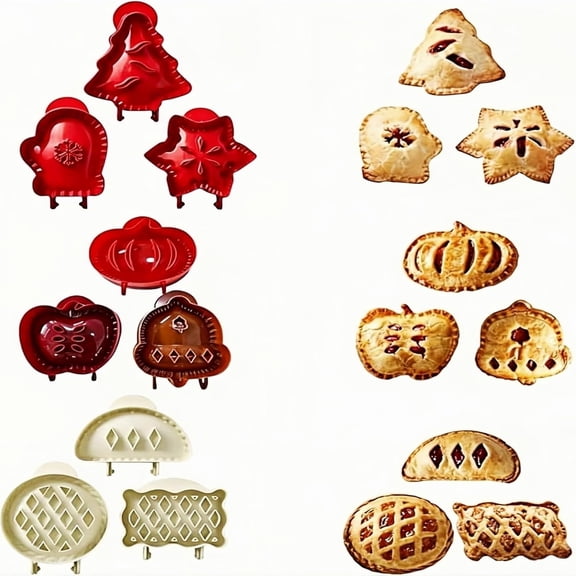 Holiday Mini Pie Molds, ABS Non-Stick Pie Maker Set with Snowflake, Mitten and Christmas Tree Shapes, Festive Baking Tools for Christmas Desserts (A B C)