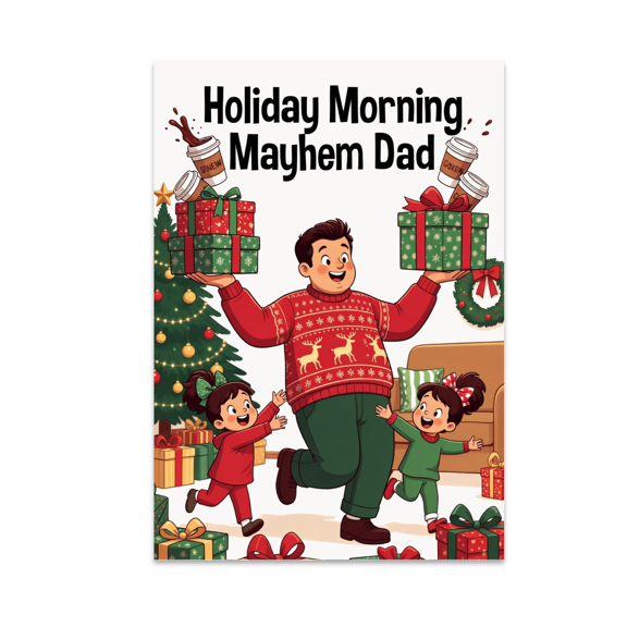 Holiday Morning Mayhem Dad - Parenting Decor - 13x19 Poster Print