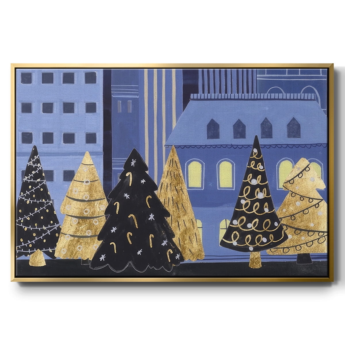 Holiday Night Collection A - Framed Gallery Wrapped Holiday Canvas - 25 x 37 - Gold Frame