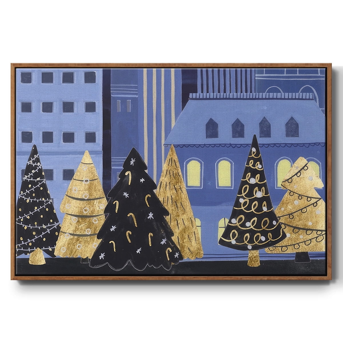 Holiday Night Collection A - Framed Gallery Wrapped Holiday Canvas - 25 x 37 - Rosewood Frame