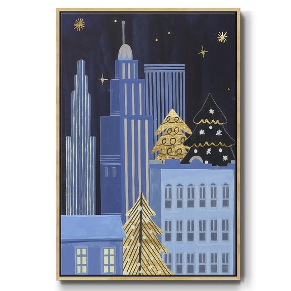Holiday Night Collection B - Framed Gallery Wrapped Holiday Canvas - 17 x 25 - Natural Wood Frame