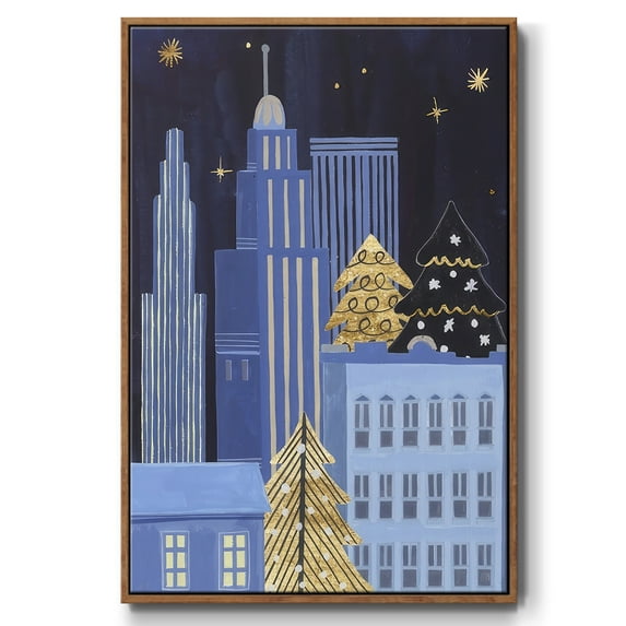 Holiday Night Collection B - Framed Gallery Wrapped Holiday Canvas - 17 x 25 - Rosewood Frame
