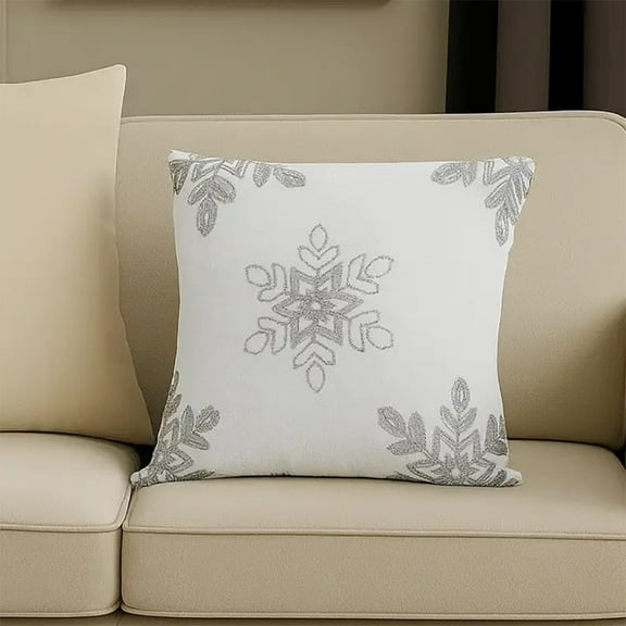 Holiday Nivalis Collection Snowflake Design Christmas Decorative Filled Throw Pillow - 3 Colors (Silver, 18"x18" Pillow Case+Insert)