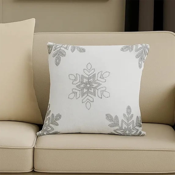 Holiday Nivalis Collection Snowflake Design Christmas Decorative Throw Pillow Case - 3 Colors (Silver, 18"x18" Pillow Case)