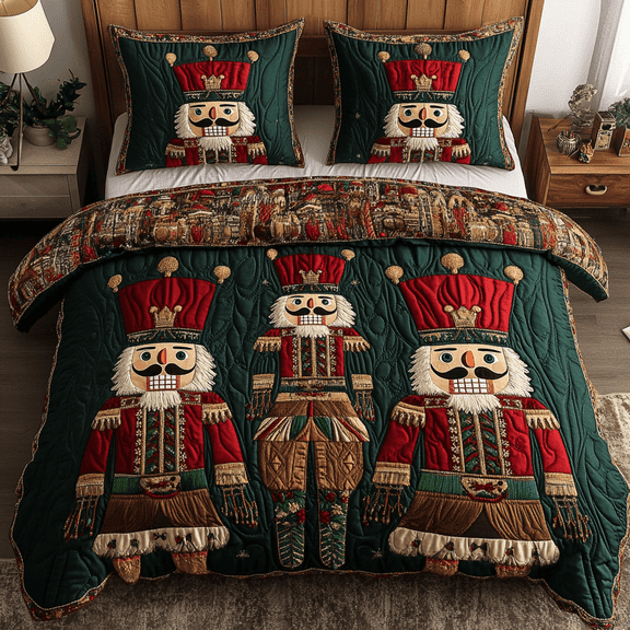 Holiday Nutcracker Charm Quilted Bedding Set , 3-Piece Bedding Set