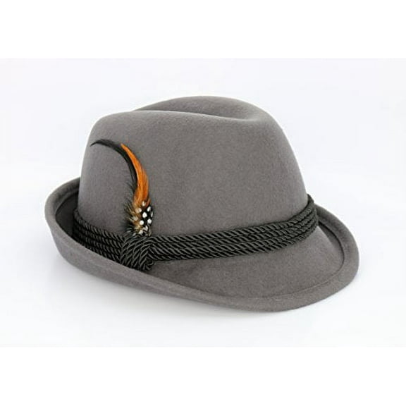 Holiday Oktoberfest Wool Bavarian Alpine Hat - Gray Color - Size Medium