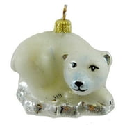 Holiday Ornament BABY POLAR BEAR Blown Glass North Pole Iceberg K180 FROSTED