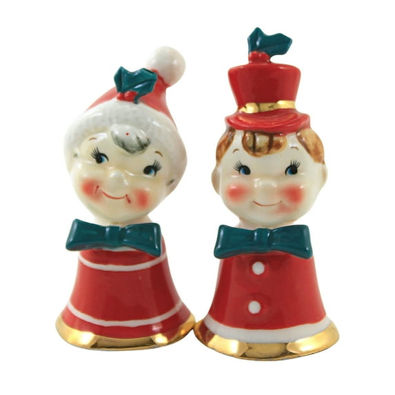 Holiday Ornament Caroler Bell Ornaments Ceramic Holly Gold Accent Cn0016