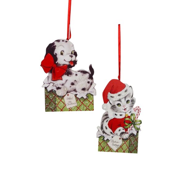 Holiday Ornament Furry Friends Dummy Board Mdf Puppy Kitten Present Rl0832