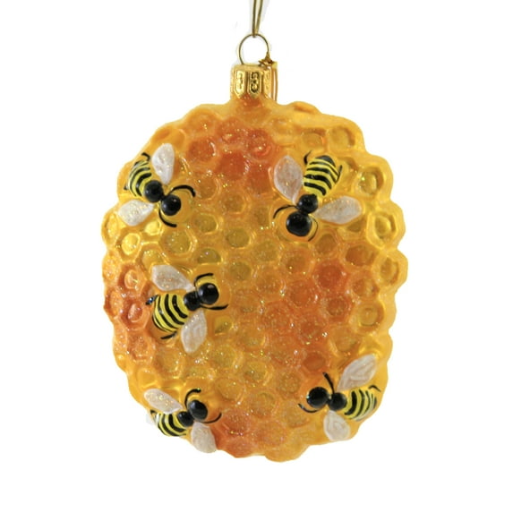 Holiday Ornament Honeycomb W/Bees Glass Sweet 2726P