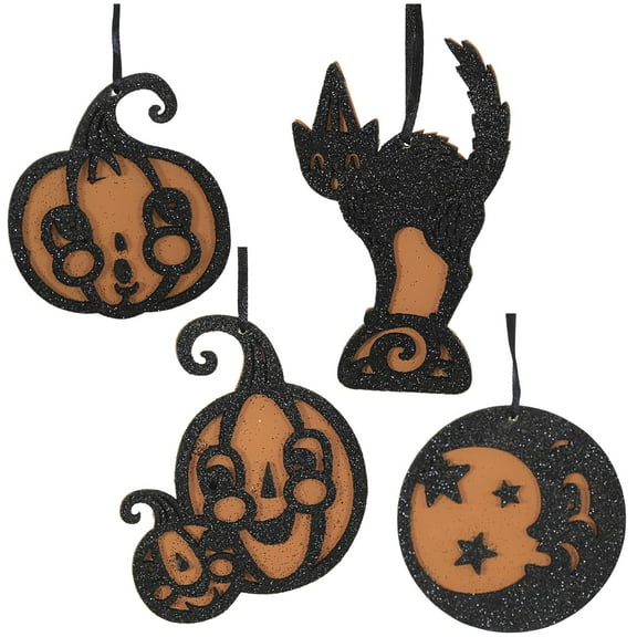 Bethany Lowe 4.75In Jolly Halloween Ornaments, Mdf (Medium-Density Fiberboard), Black Cat Pumpkin Moon Jp0389