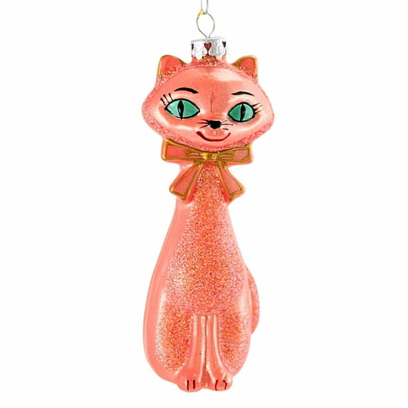 Holiday Ornament Kitschy Kitten Glass Cat Mid Century Mcm Go848 Coral