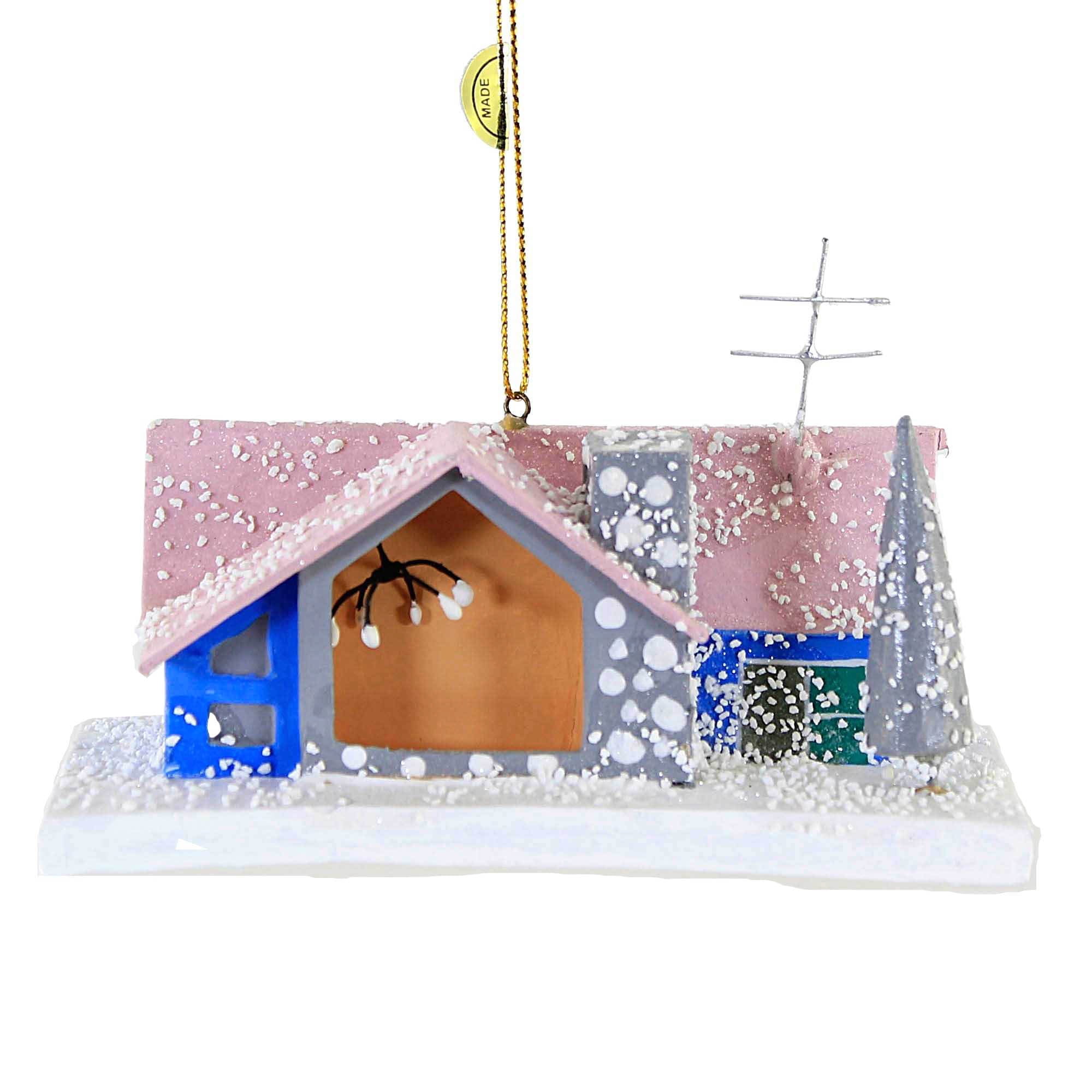 Pink Mid-Century Modern House Holiday Ornament