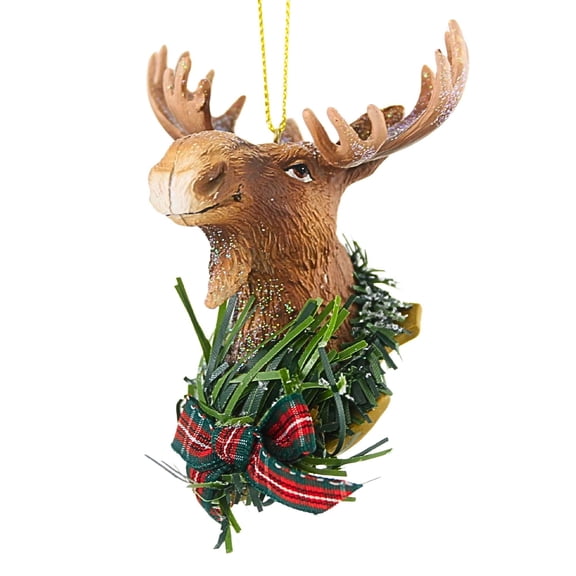 Holiday Ornament Moose Reindeer Head Resin Antlers Garland 52097