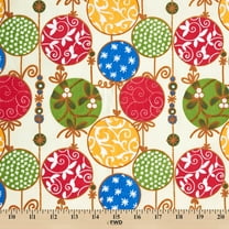 Holiday Ornament Print Broadcloth Fabric - Ivory Multi-Color Polyester Cotton 58/60" By The Yard
