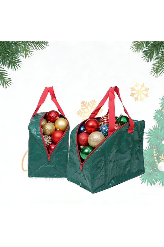 Holiday Ornament Storage Bag Set of 2, Round 600D Durable Christmas Decoration Tote – Protective Organizer for Bulbs Lights Garland to Keep Decor Safe Off-Season