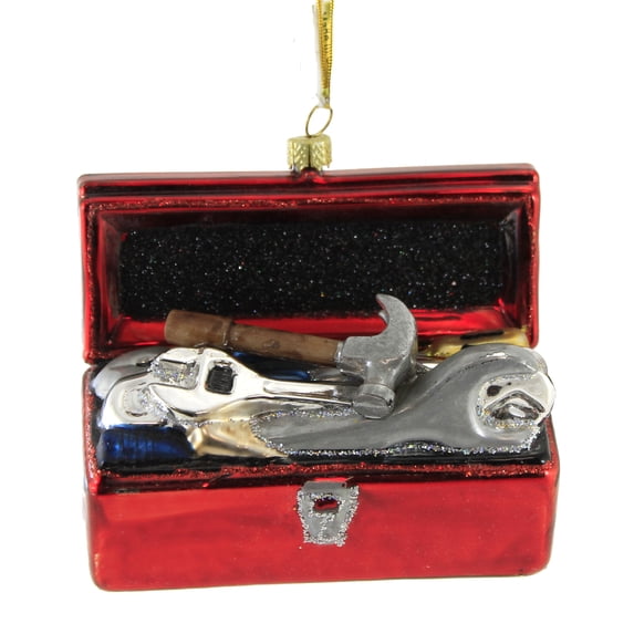 Holiday Ornament Tool Box Glass Christmas Carpenter Hammer Go8414