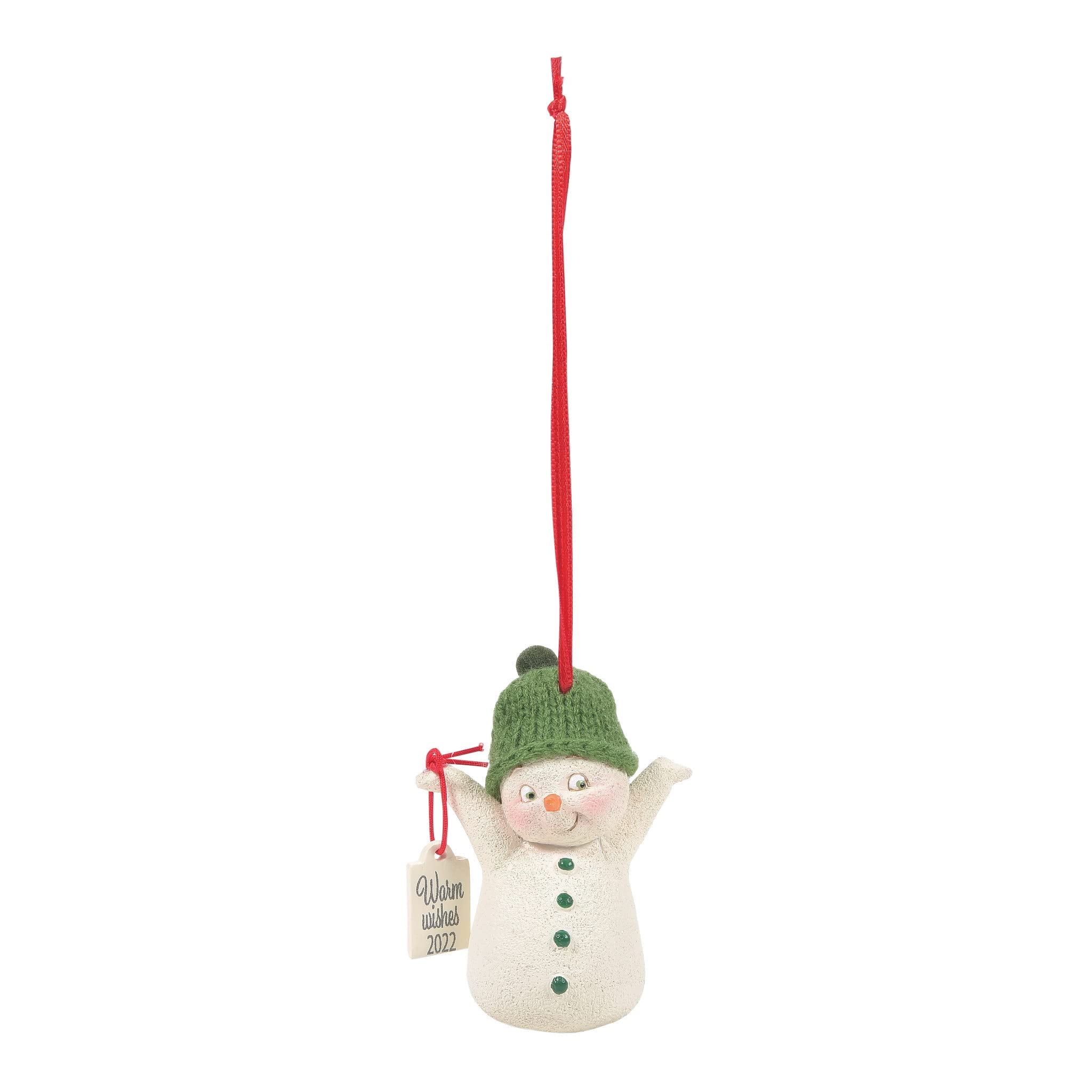 Warm Wishes 2022 Snowman Ornament with Green Knit Hat