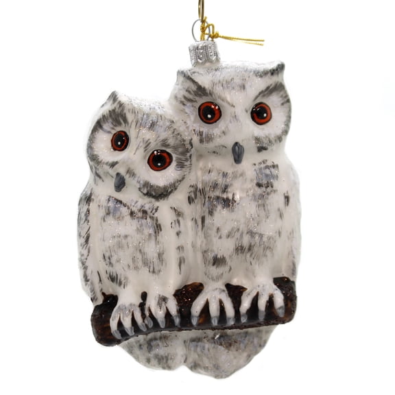 Holiday Ornaments TWO OWLS Glass Hand Painted 186R