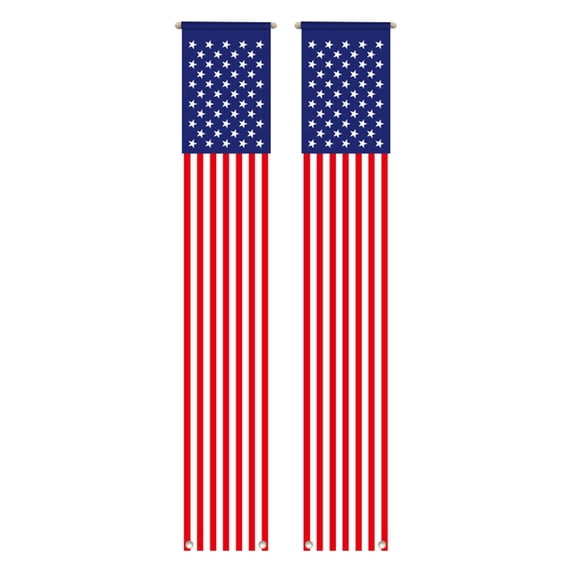 Holiday Outdoor Decorations, 4Th of July Outdoor Decor, Front Door Decor, American Flag Decor, 72X12 In, Red Stripes, Blue Field, 2 Pc, Vertical Hanging