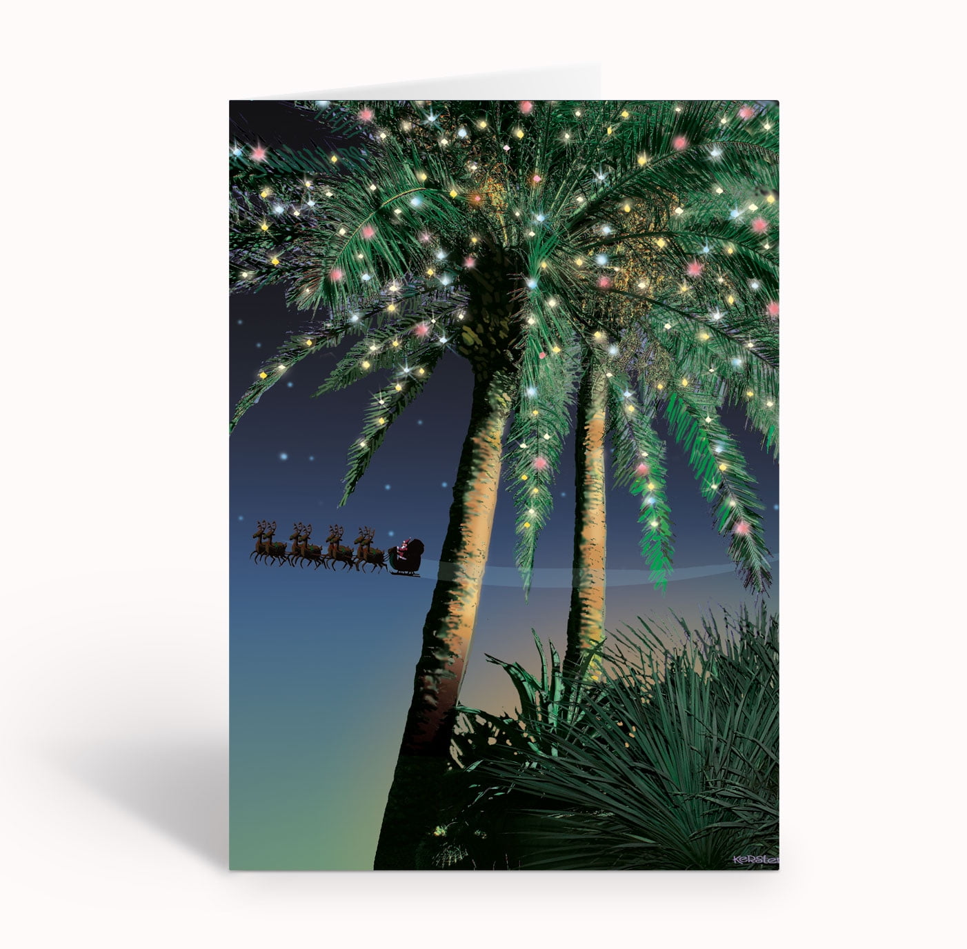 Holiday Palm Santa Flyby Tropical Christmas Cards - 18 Christmas Cards and Enveo