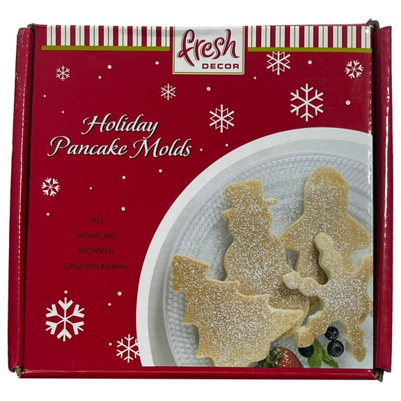 Holiday Pancake Molds Christmas Tree Snow Flake Snowman Gingerbread Man Set of 4