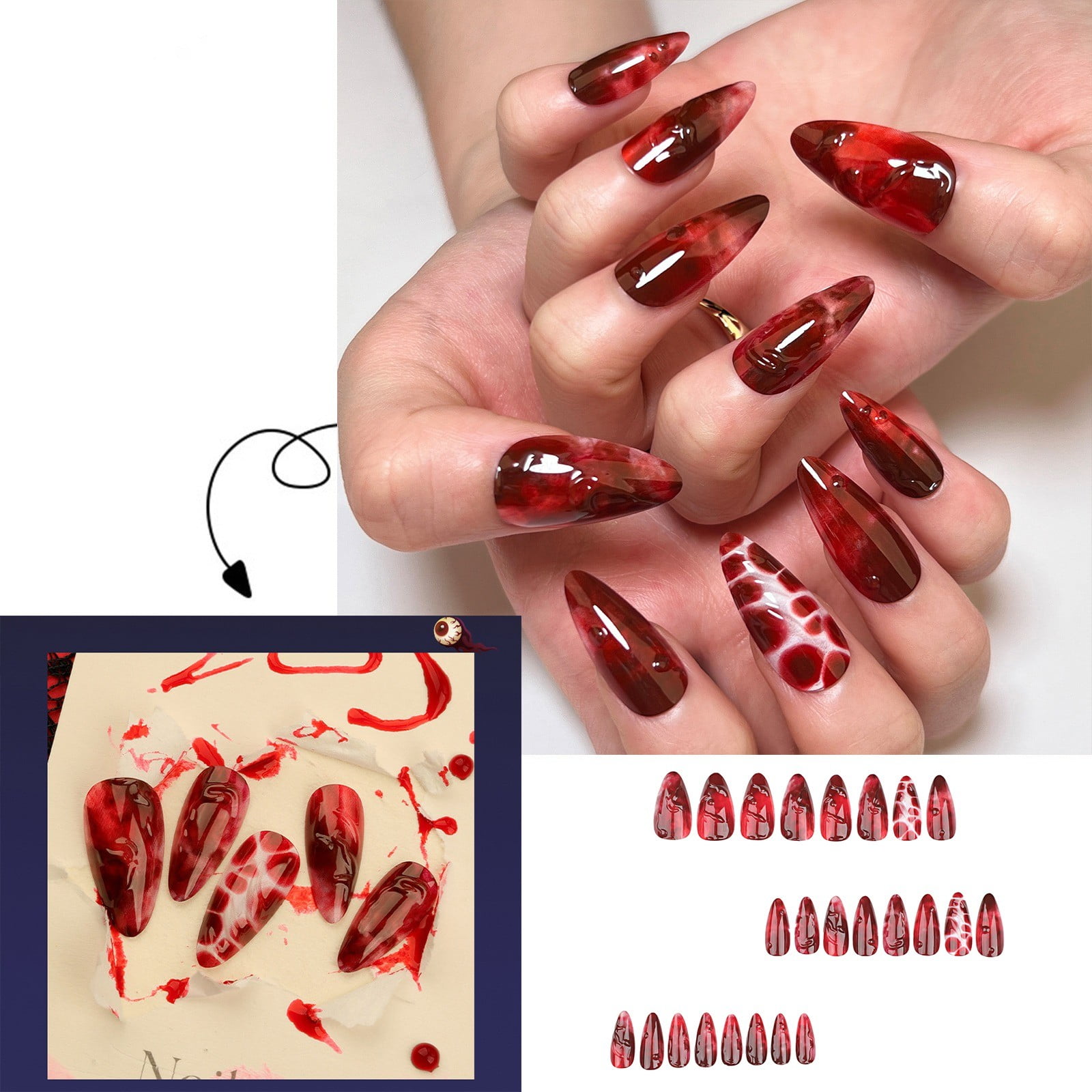 Holiday Party Decoration Short Almond 3D Red Wear Nail 1ml Nail