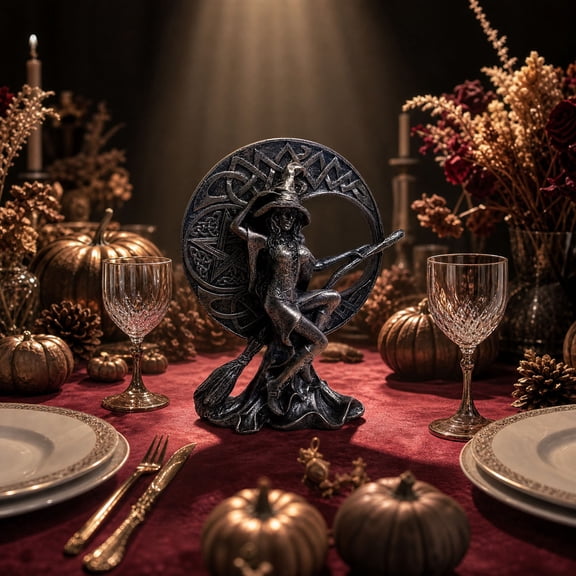 Holiday Party Decorations, Mysterious Witch Themed Magical Tabletop Accents, Indoor Desktop Ornaments for Halloween Home Decor Resin Figurines