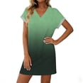 thumbnail image 1 of Holiday Party Dresses for Women New Women's Printed Short Sleeved V-Neck Loose and Comfortable Short Nightgown Style B-51 Green S, 1 of 5