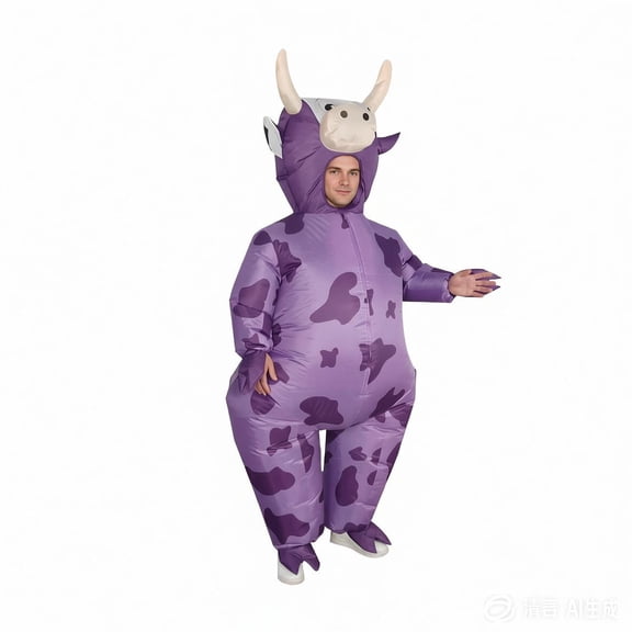 Holiday Party Halloween Role-playing Cute Cow Series Inflatable Suit,Height 59"–74.8",Purple Cow
