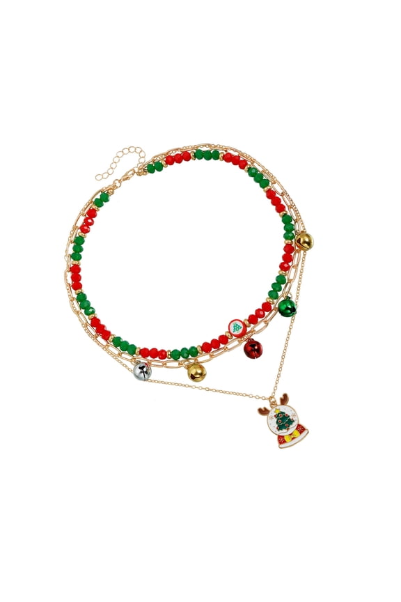 Holiday Party Necklace With Interchangeable Christmas Tree Pendant And Multicolor Beads Adjustable Design