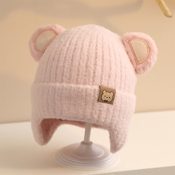 Holiday Party Outfits Aueoeo Baby Hat Cute Bear Toddler Earflap Beanie Warm for Fall Winter Toddler Girls Boys Knit Cap Pink