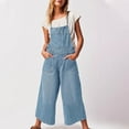 thumbnail image 1 of Holiday Party Outfits Aueoeo Womens Denim Overalls Loose Fits Denim Jumpsuits Rompers Cute Hanging Loose Strap Wide Leg Pants M Light Blue, 1 of 8