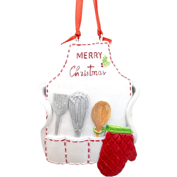 Holiday Pastry Chef Bakers White Apron Christmas Tree Ornament