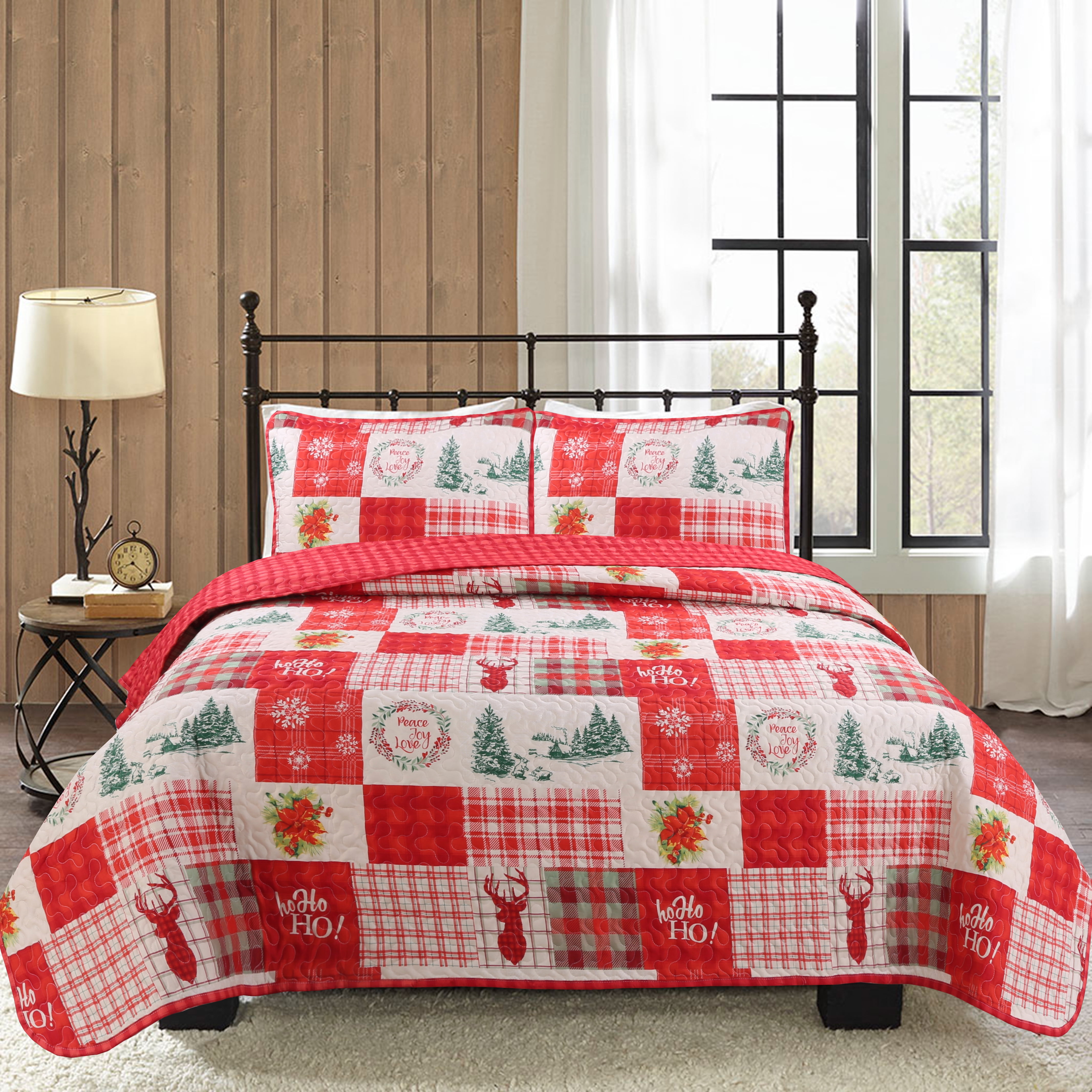 Harper Lane Holiday Patchwork Microfiber Quilt, King, Reversible (3 Count)