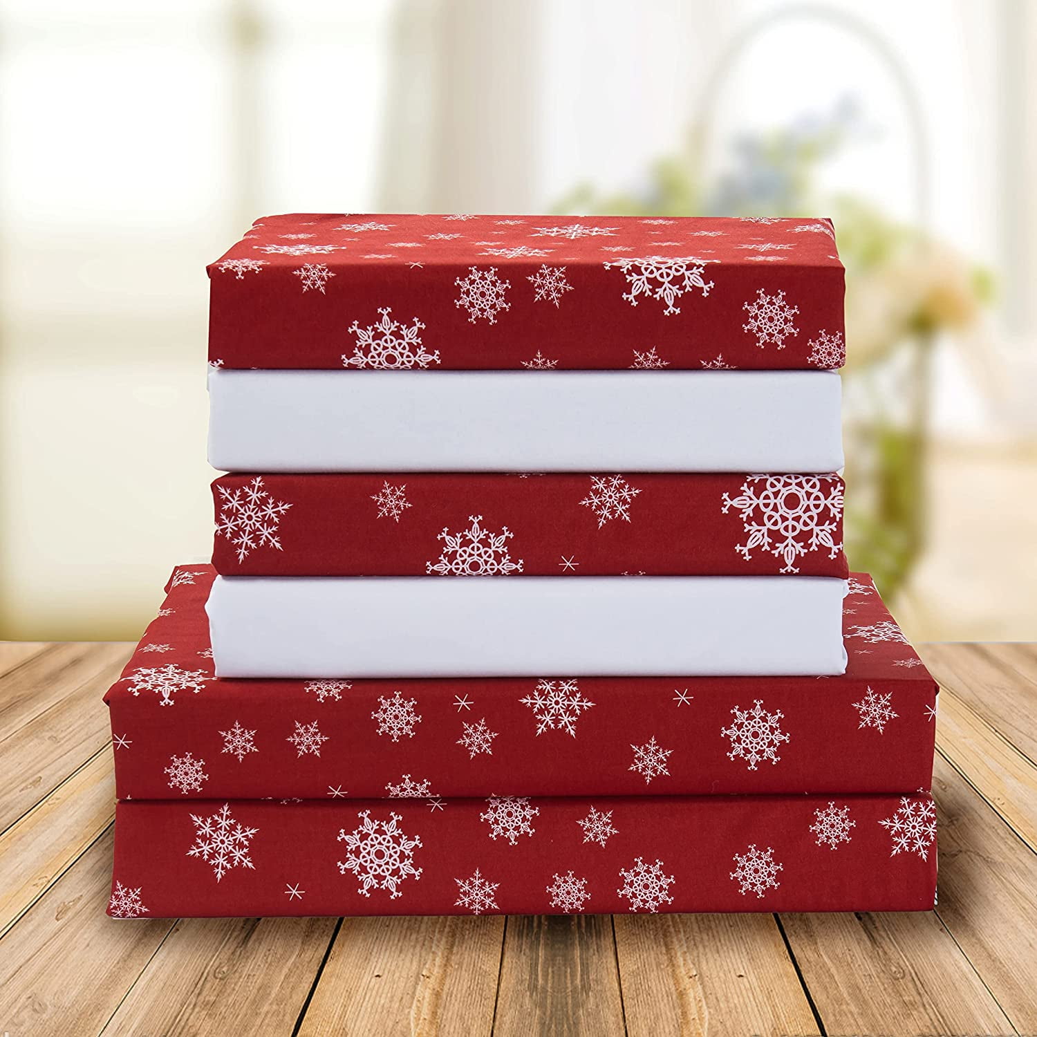 Snowflake Burgundy Twin XL Holiday Sheet Set with Pockets