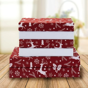 Holiday Pattern 1500 Series Sheet set (6-Piece) Bedding Set, Full, Burgundy Reindeer