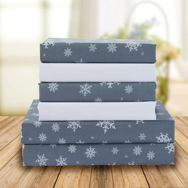 Holiday Pattern 1500 Series Sheet set (6-Piece) Bedding Set, Full, SnowFlake-Gray