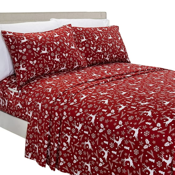 Holiday Pattern 1500 Series Sheet set (6-Piece) Bedding Set, Queen, Burgundy Reindeer