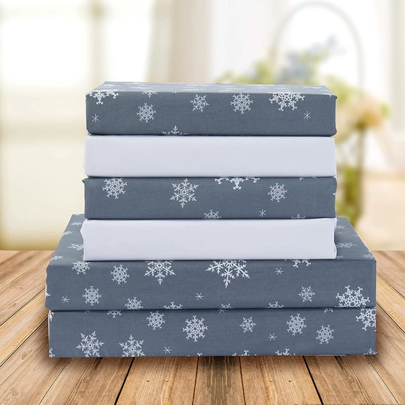 1500 Series Holiday Microfiber Sheets 6-Piece Set, Deep Pocket, Queen SnowFlake Gray