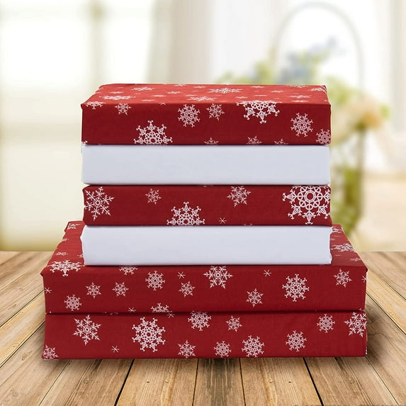 Holiday Pattern 1500 Series Softness Wrinkle and Fade Resistant (6-Piece) Bedding Set, Queen, SnowFlake-Burgundy