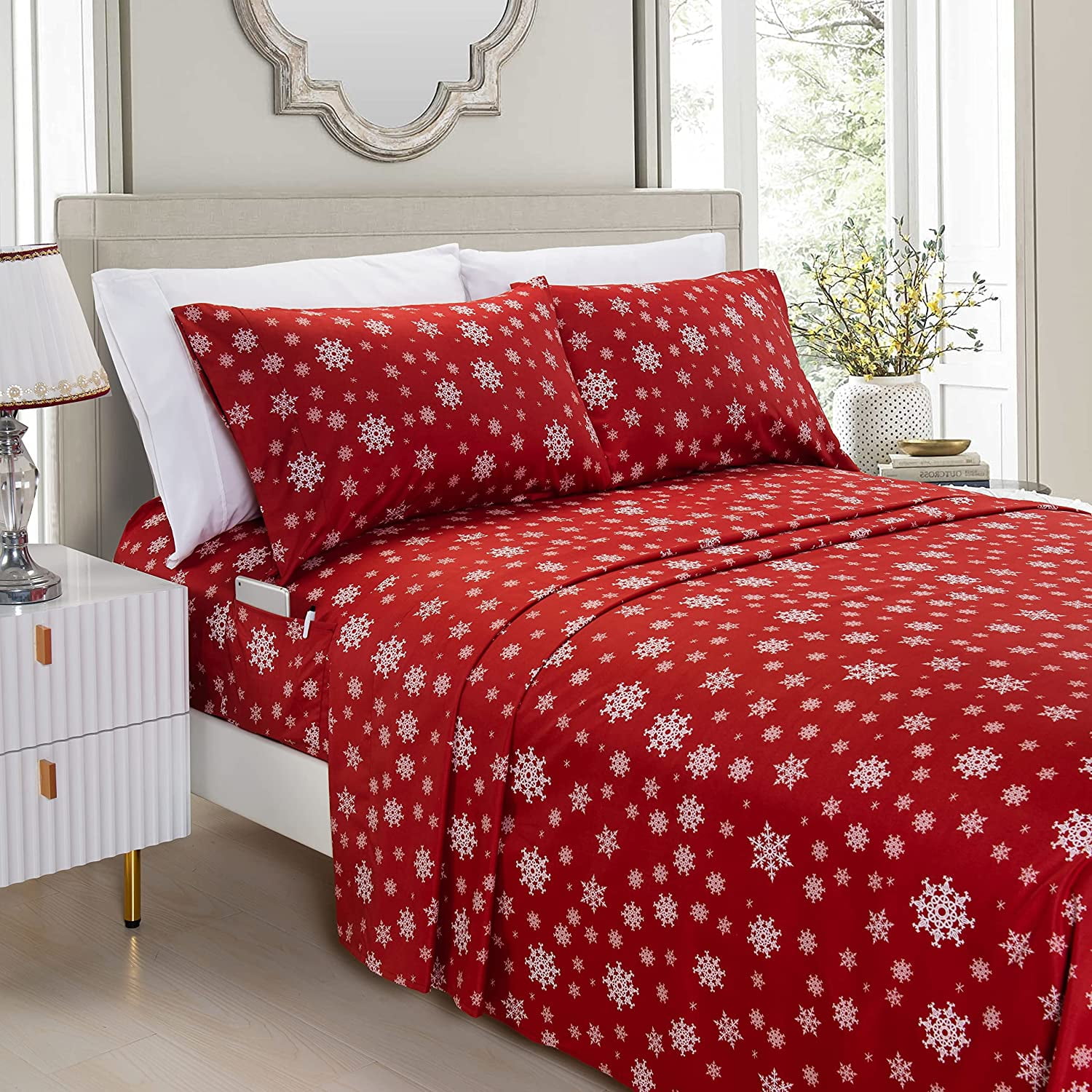 Holiday Pattern 1500 Thread Count Sheet set (6Piece) Bedding Set, Full