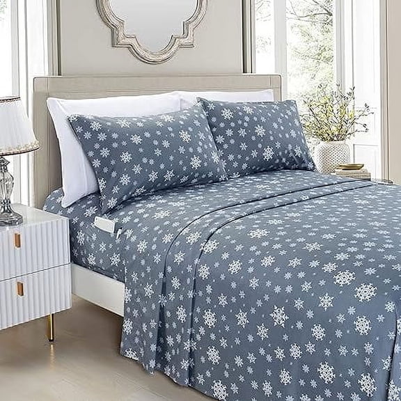 Holiday Pattern Microfiber- Wrinkle and Fade Resistant (6-Piece) Bedding Set, Cal King, SnowFlake-Gray