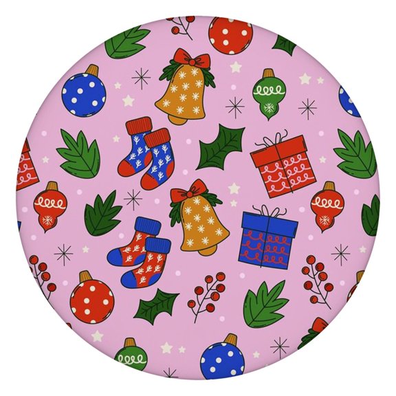 Holiday Pattern Round Table Cover 44 Inch, Elastic Hem Tablecloth for Christmas and Thanksgiving Dinner Parties with Spill Resistance