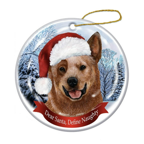 Holiday Pet Gifts Australian Cattle (Red) Santa Hat Dog Porcelain Ornament