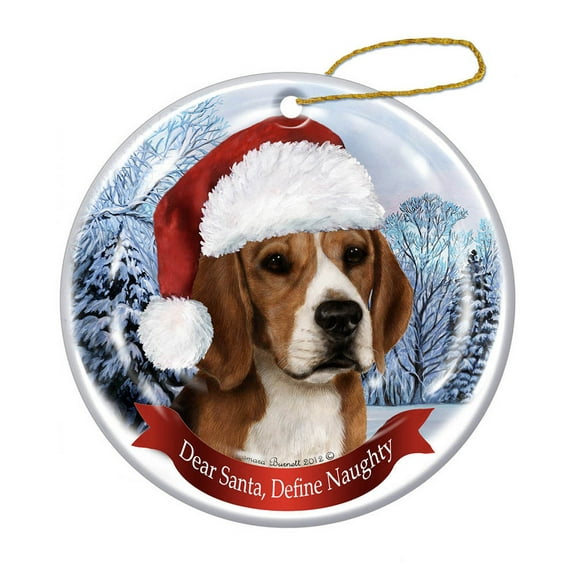 Holiday Pet Gifts Beagle Santa Hat Dog Porcelain Christmas Tree Ornament